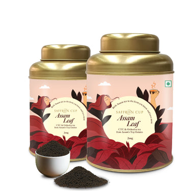 Assam Leaf Tea by Saffron Cup Pack of 2 | Loose Tea 400g | Bold & Aromatic Blend for a Rich Tea Experience (Airtight Double Lids Tin) - saffroncup